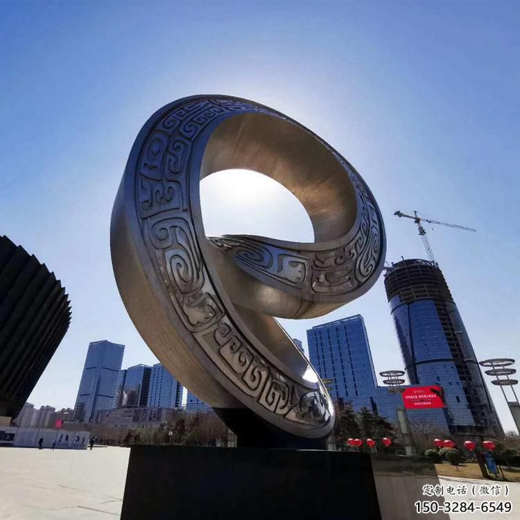 金屬雙環雕塑承接，陸地擺件，不銹鋼雙環雕塑制造商