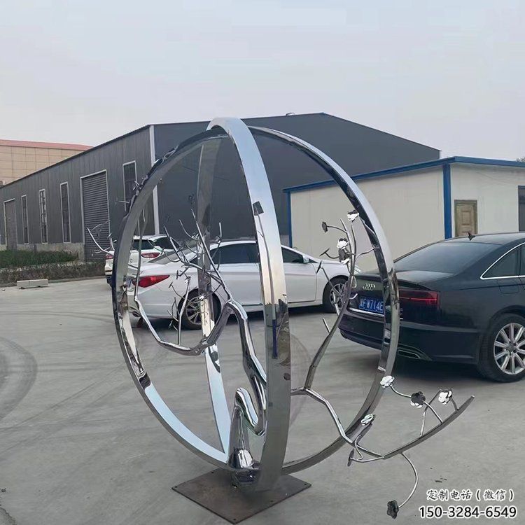 城市圓環雕塑，網格景觀雕塑，拋光效果