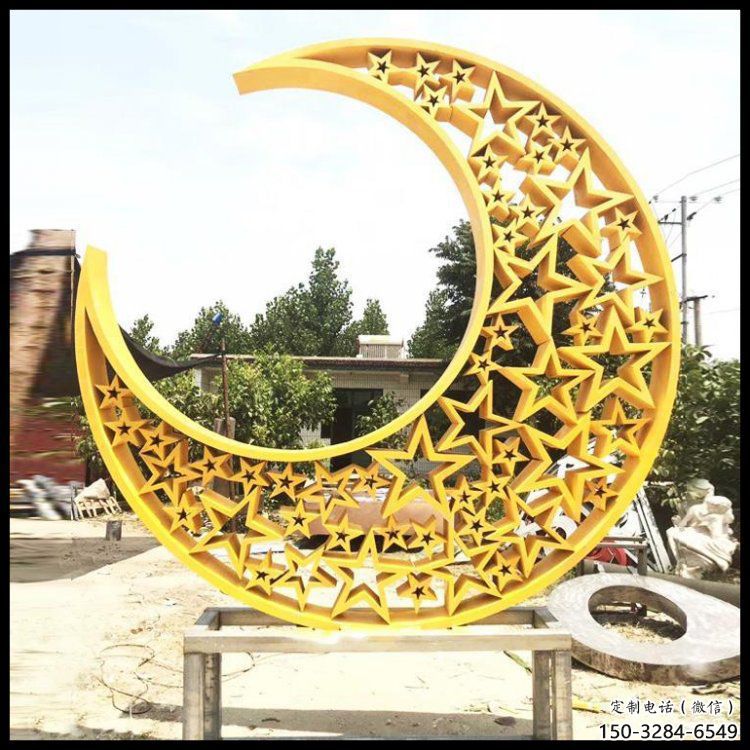 庭院月亮雕塑，鍍金歐式雕塑，網格形式