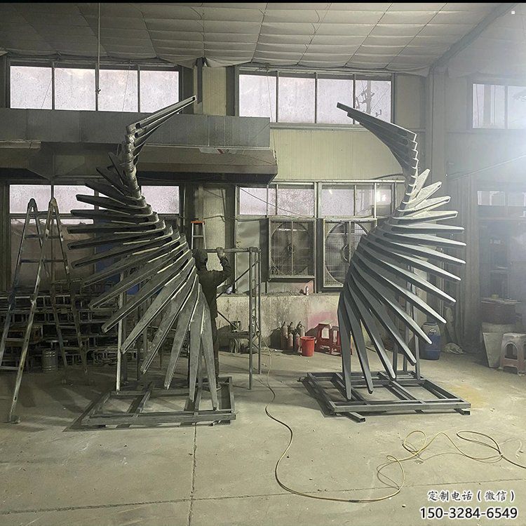 烤漆天使之翼雕塑制造商，室外軟裝，翅膀雕塑制作承接