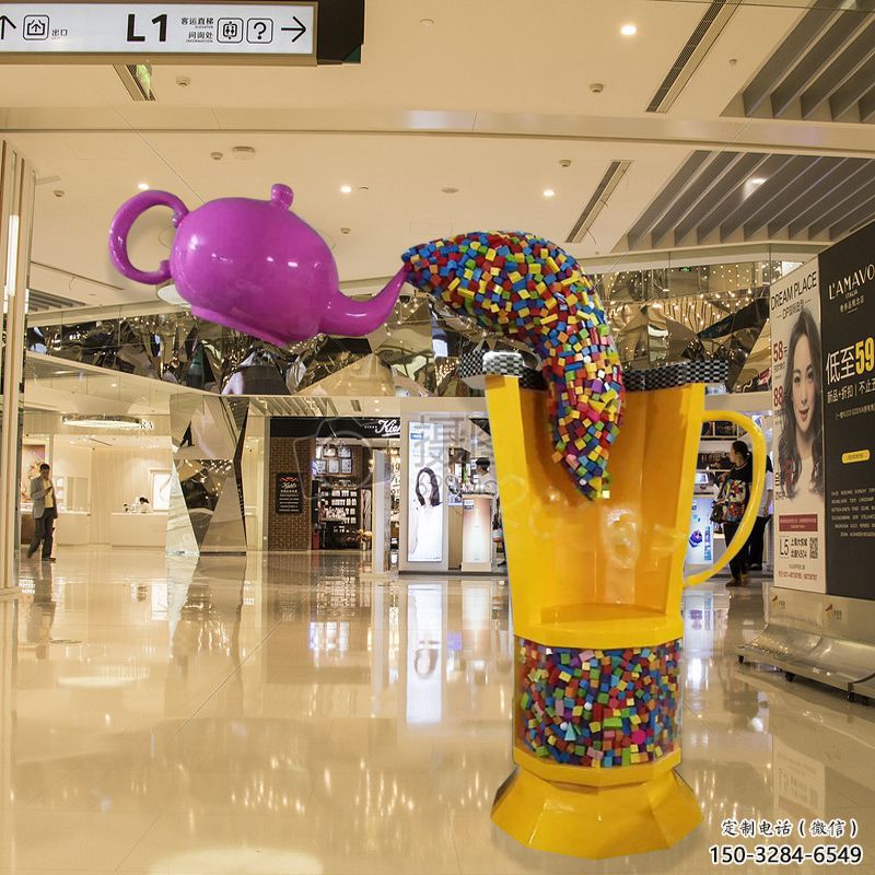 街道茶壺雕塑，鍛造景觀雕塑，古銅效果