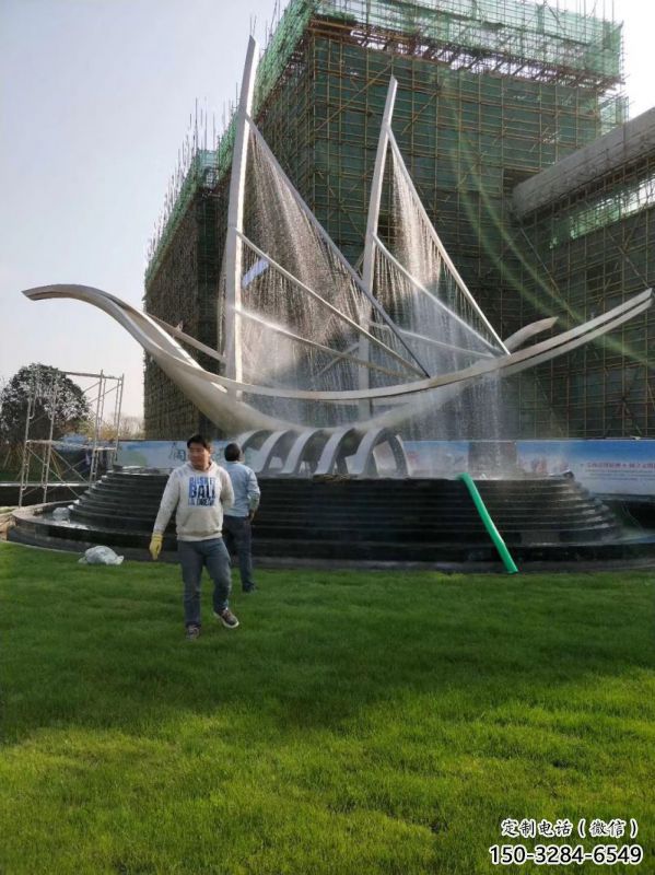 嘉峪關帆船噴泉雕塑，水景水秀組合，旱地帆船噴泉雕塑廠家