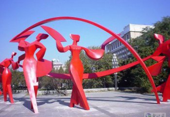 臺(tái)江扭秧歌雕塑，民俗舞蹈雕塑，不銹鋼抽象音樂(lè)人雕塑