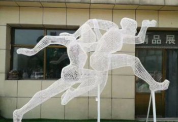 定西鏤空跨欄雕塑制造商，透雕雕塑，鐵藝體育人物雕塑供給