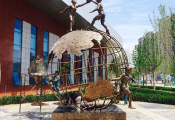 甘南地球儀雕塑選定，拉絲工藝，地球儀人物雕塑預定