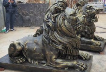 河池大型趴獅雕塑，仿銅動物雕塑，玻璃鋼獅子雕塑制作