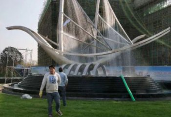 連云港帆船噴泉雕塑，水景水秀組合，旱地帆船噴泉雕塑廠家