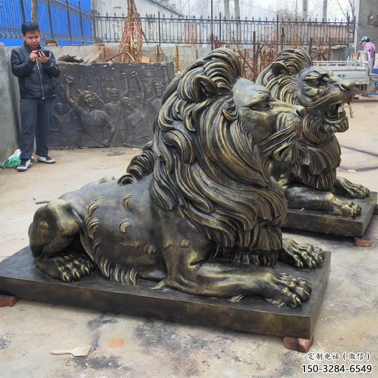 日照大型趴獅雕塑，仿銅動物雕塑，玻璃鋼獅子雕塑制作