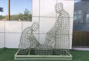 新城鏤空洗腳雕塑制作，園林裝飾，鐵藝孝道人物雕塑