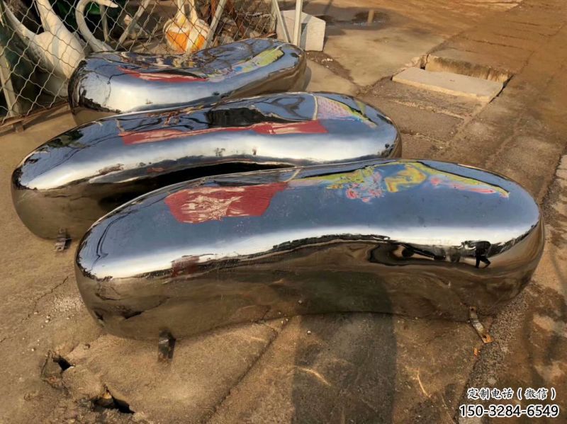 尼木坐凳雕塑，小區園林雕塑，不銹鋼鏡面效果