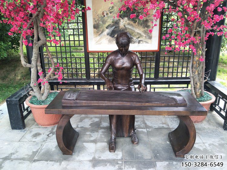 怒江彈古箏雕塑廠家，景觀概念，民俗人物雕塑通用
