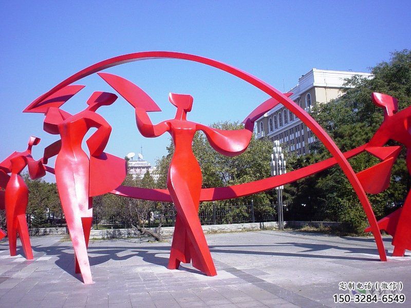 舟山扭秧歌雕塑，民俗舞蹈雕塑，不銹鋼抽象音樂人雕塑